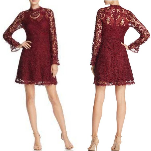Catherine Malandrino Dresses & Skirts - Lace Fit & Flare Dress retail $150 Miia Size 14 Burgundy Grape wine